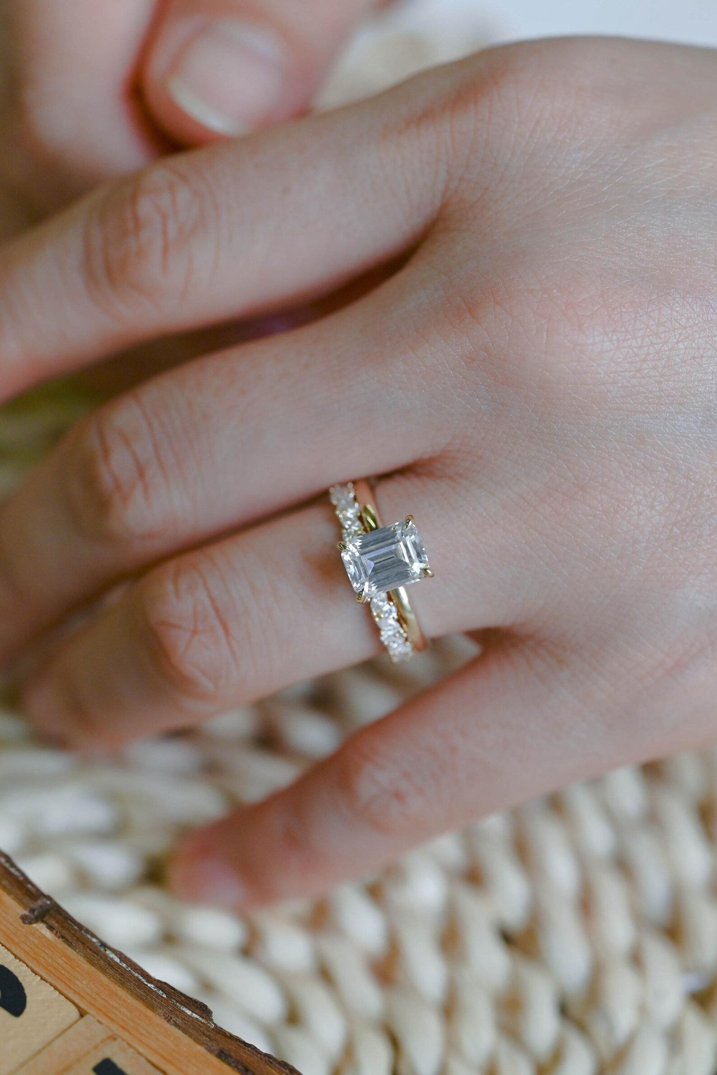 2.5 CT Emerald Cut Solitaire Styled Lab Grown Diamond Bridal Ring Set