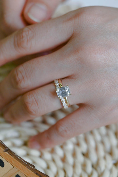 2.5 CT Emerald Cut Solitaire Styled Lab Grown Diamond Bridal Ring Set