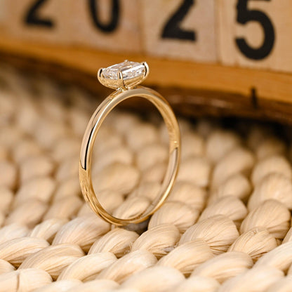 1 CT Emerald Cut East West Solitaire Styled Lab Grown Diamond Engagement Ring