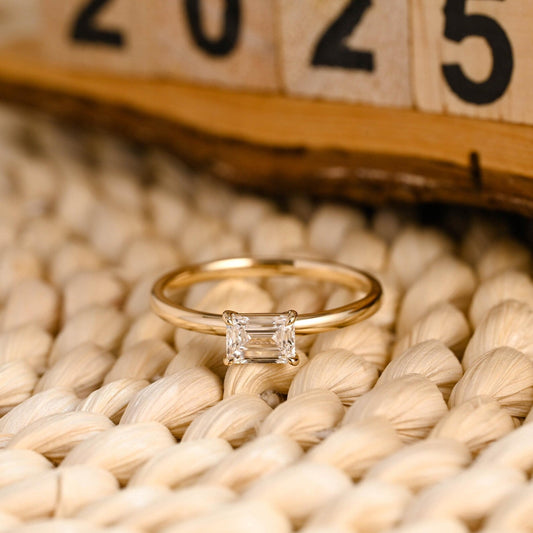 1 CT Emerald Cut East West Solitaire Styled Lab Grown Diamond Engagement Ring