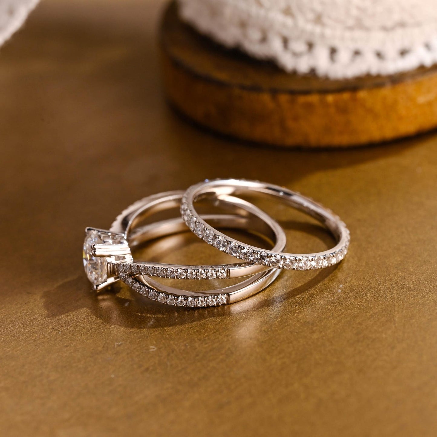 1 CT Round Cut Twisted Pave Styled Lab Grown Diamond Bridal Ring Set