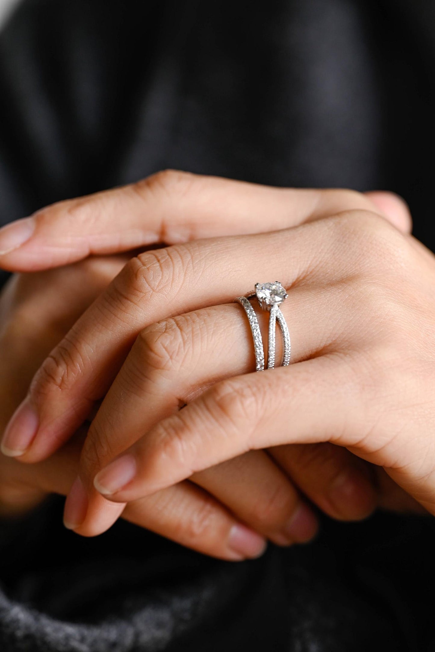 1 CT Round Cut Twisted Pave Styled Lab Grown Diamond Bridal Ring Set