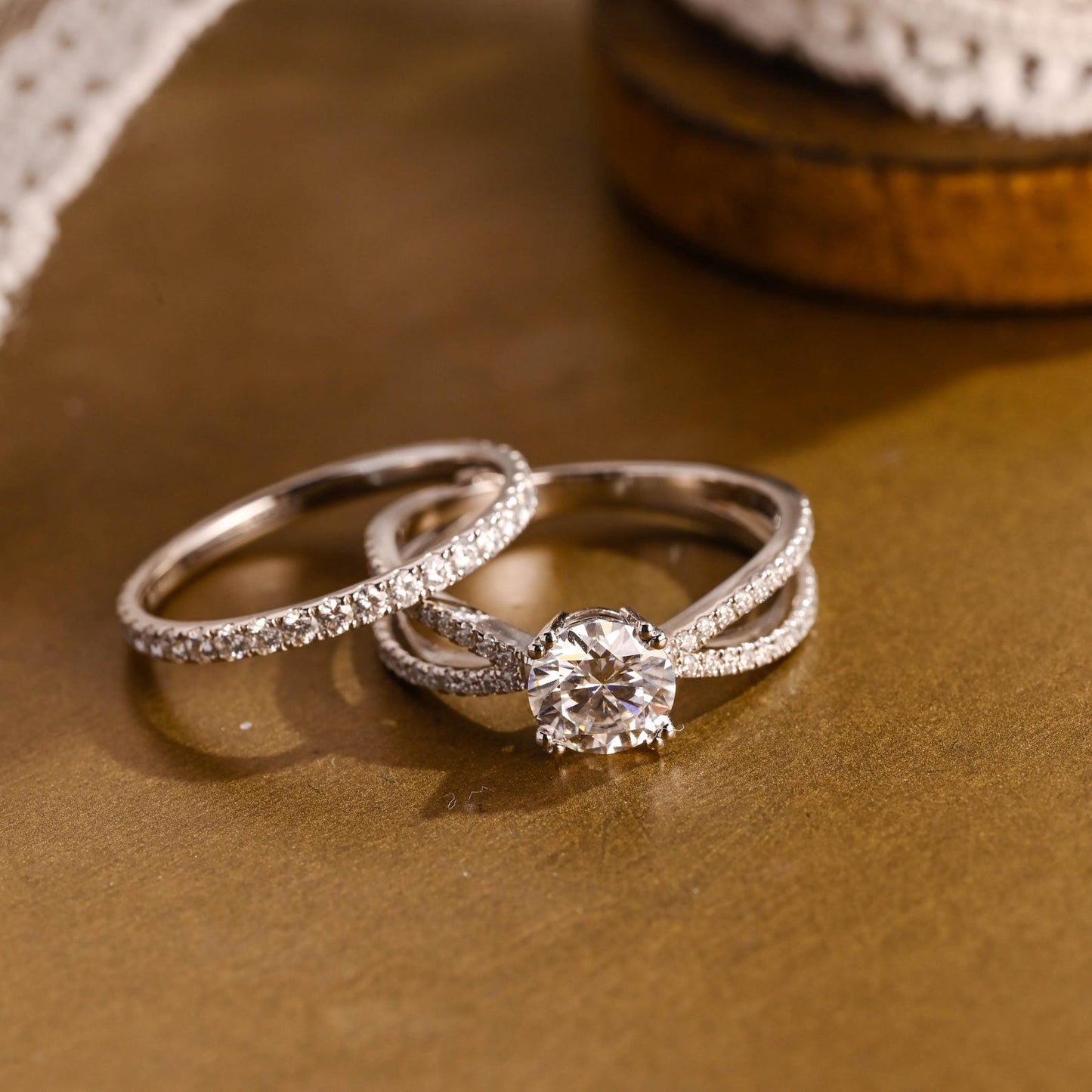 1 CT Round Cut Twisted Pave Styled Lab Grown Diamond Bridal Ring Set