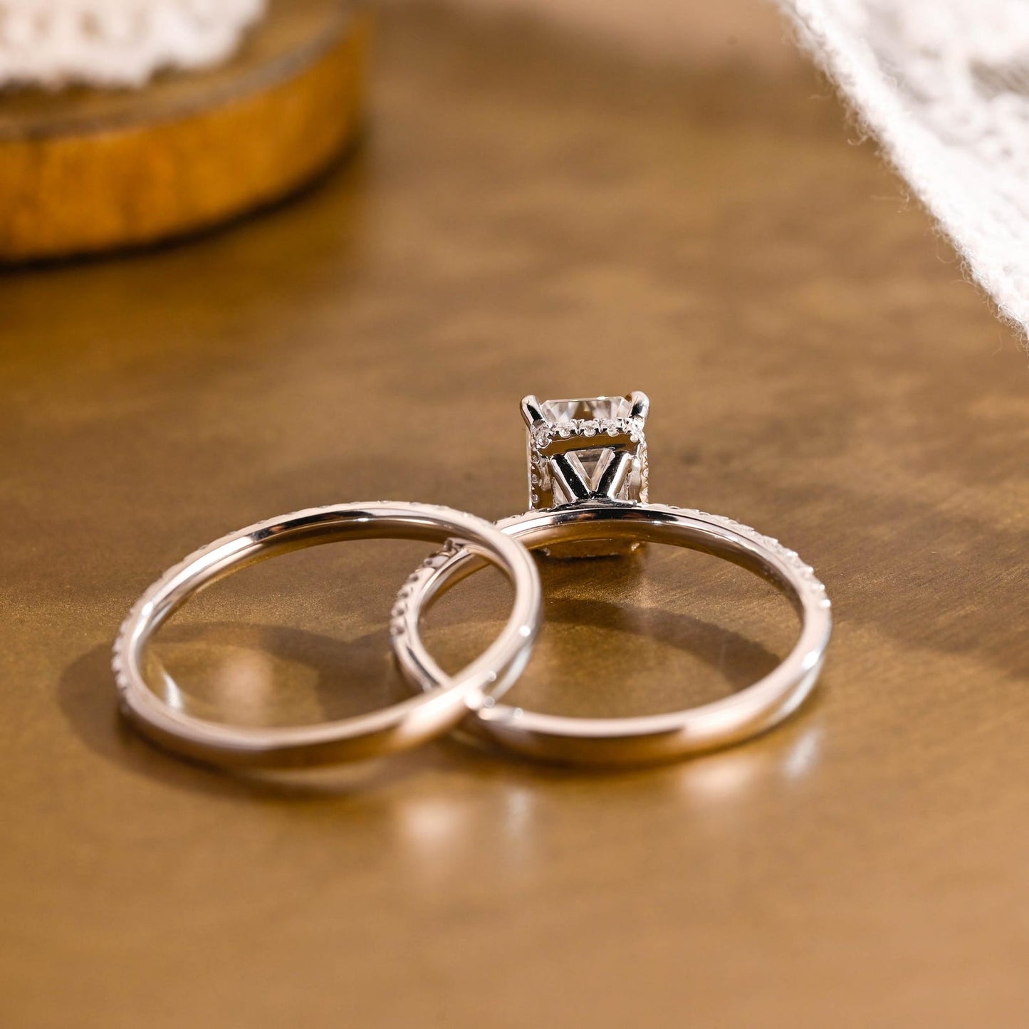 2 CT Emerald Cut Hidden Halo & Pave Styled Lab Grown Diamond Bridal Ring Set