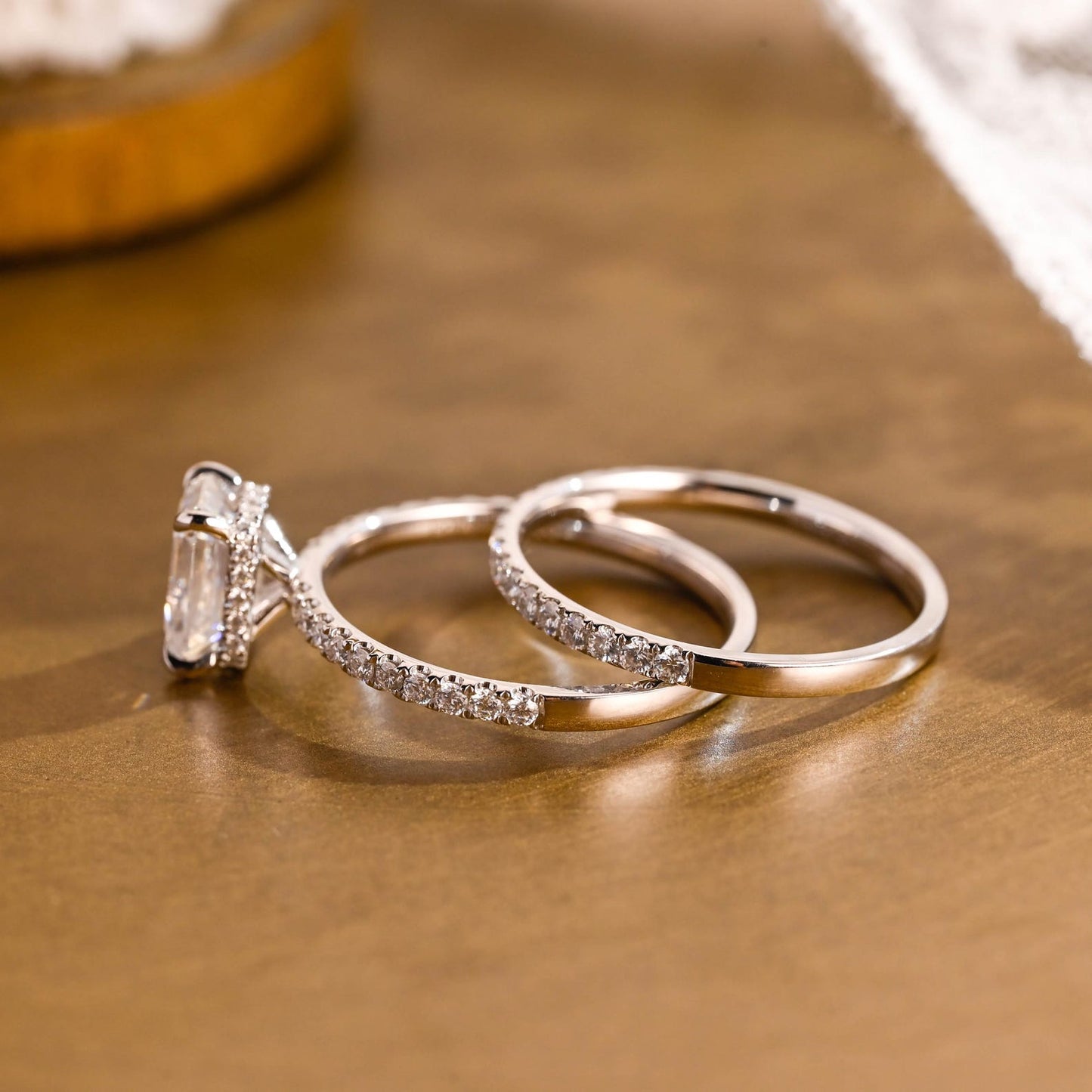 2 CT Emerald Cut Hidden Halo & Pave Styled Lab Grown Diamond Bridal Ring Set
