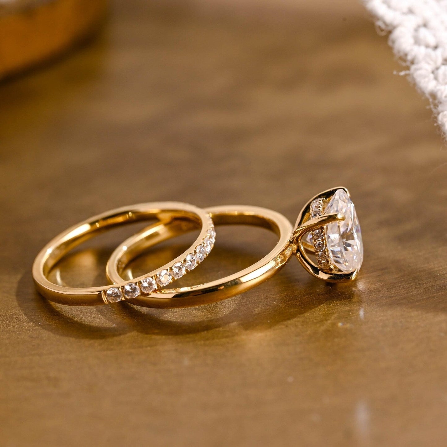 2 CT Oval Cut Hidden Halo Styled Lab Grown Diamond Bridal Ring Set