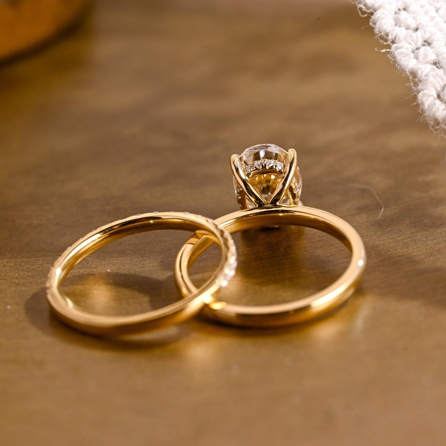 2 CT Oval Cut Hidden Halo Styled Lab Grown Diamond Bridal Ring Set