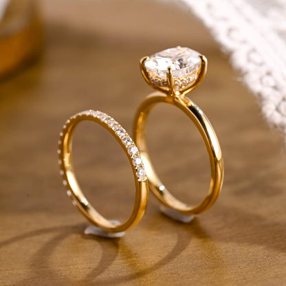 2 CT Oval Cut Hidden Halo Styled Lab Grown Diamond Bridal Ring Set