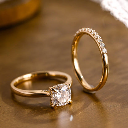 2 CT Cushion Cut Hidden Halo & Cathedral Styled Lab Grown Diamond Bridal Ring Set