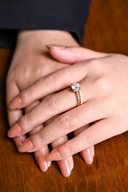 2 CT Cushion Cut Hidden Halo & Cathedral Styled Lab Grown Diamond Bridal Ring Set
