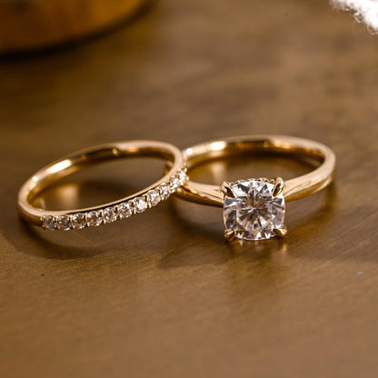 2 CT Cushion Cut Hidden Halo & Cathedral Styled Lab Grown Diamond Bridal Ring Set