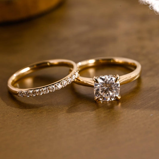 2 CT Cushion Cut Hidden Halo & Cathedral Styled Lab Grown Diamond Bridal Ring Set
