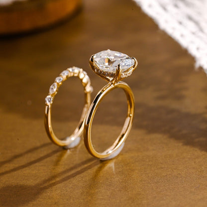 3 CT Oval Cut Hidden Halo Styled Lab Grown Diamond Bridal Ring Set