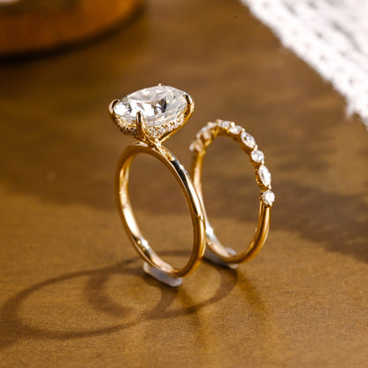 3 CT Oval Cut Hidden Halo Styled Lab Grown Diamond Bridal Ring Set