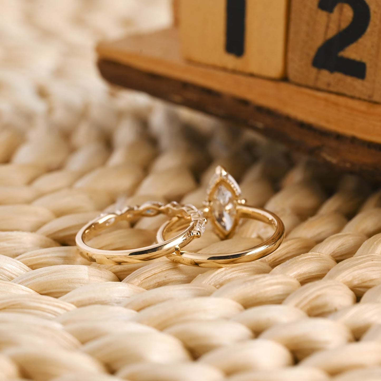1 CT Marquise Cut Hidden Halo Styled Lab Grown Diamond Bridal Ring Set