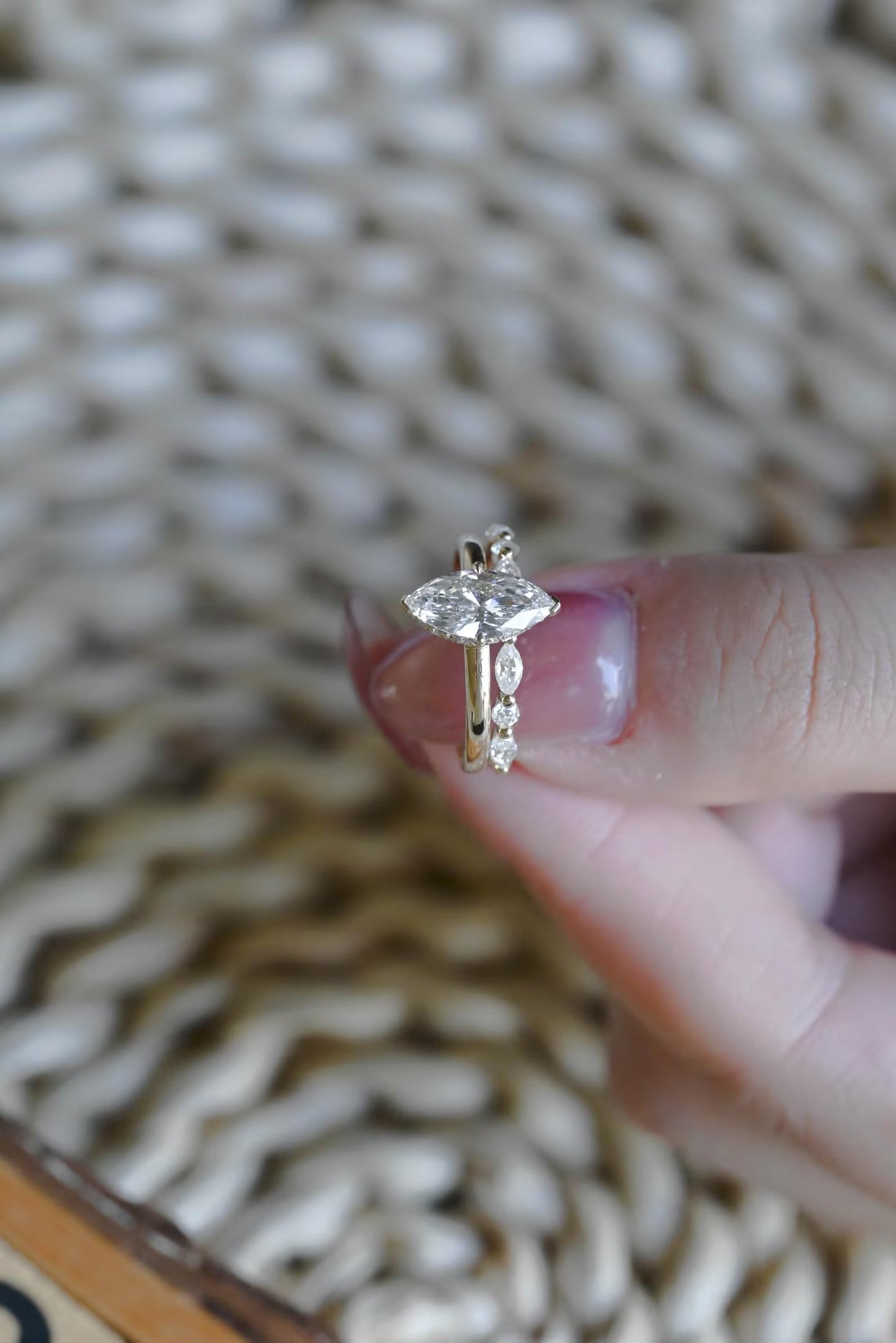 1 CT Marquise Cut Hidden Halo Styled Lab Grown Diamond Bridal Ring Set
