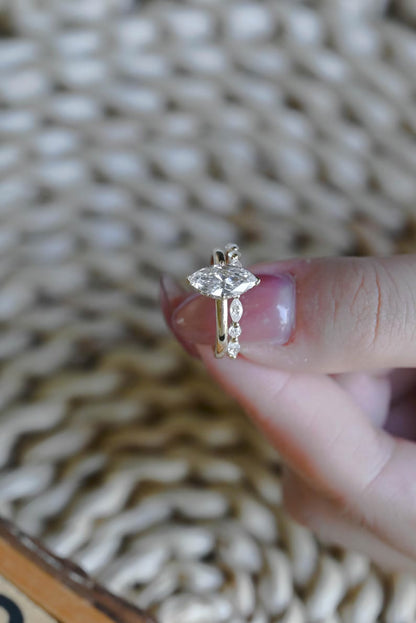 1 CT Marquise Cut Hidden Halo Styled Lab Grown Diamond Bridal Ring Set