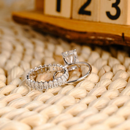 3 CT Radiant Cut Hidden Halo Styled Lab Grown Diamond Bridal Ring Set