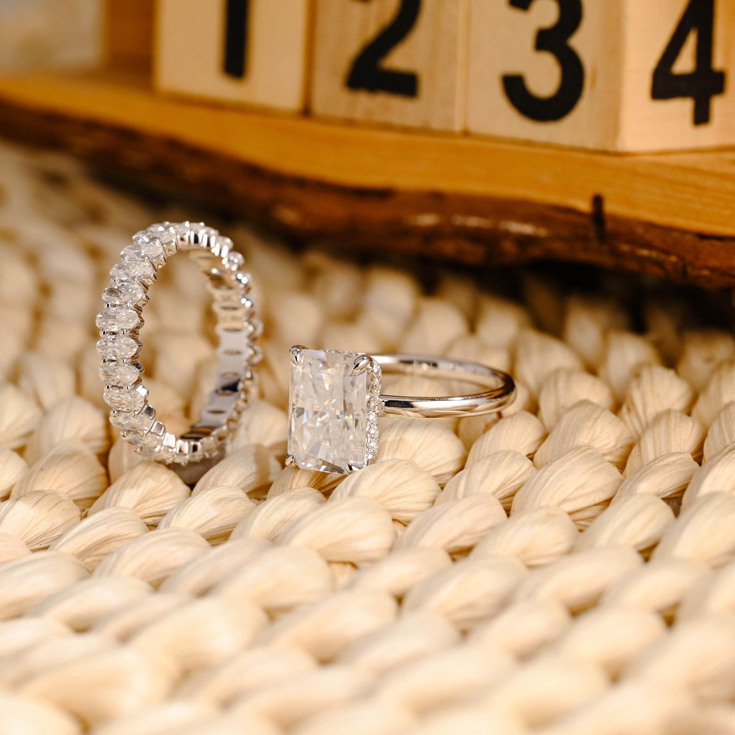 3 CT Radiant Cut Hidden Halo Styled Lab Grown Diamond Bridal Ring Set