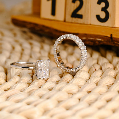 3 CT Radiant Cut Hidden Halo Styled Lab Grown Diamond Bridal Ring Set