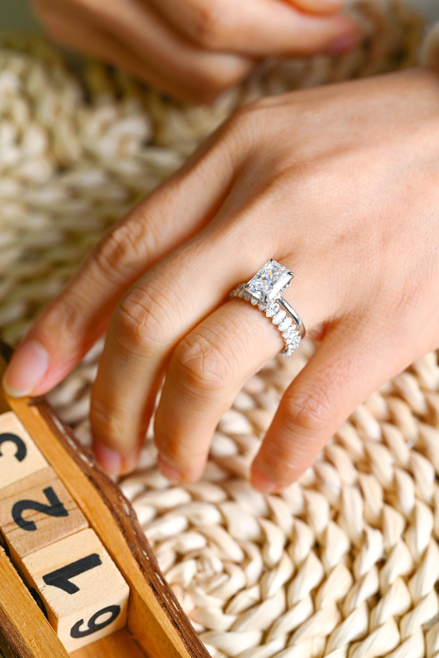 3 CT Radiant Cut Hidden Halo Styled Lab Grown Diamond Bridal Ring Set