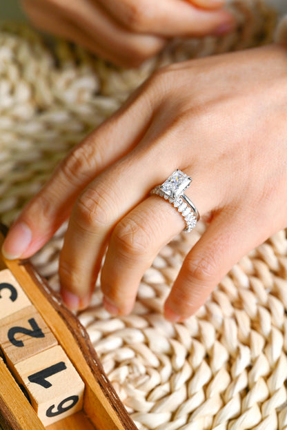 3 CT Radiant Cut Hidden Halo Styled Lab Grown Diamond Bridal Ring Set