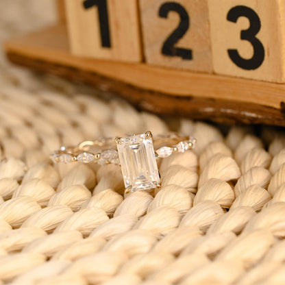 2.5 CT Emerald Cut Pave Styled Lab Grown Diamond Bridal Ring Set