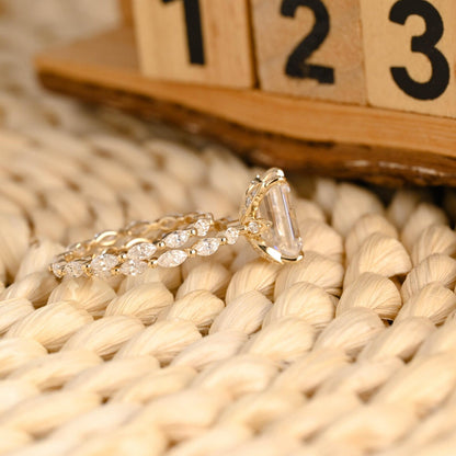 2.5 CT Emerald Cut Pave Styled Lab Grown Diamond Bridal Ring Set