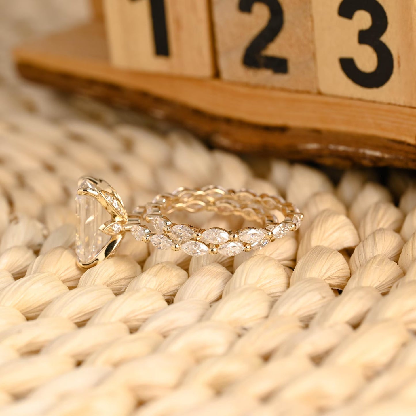 2.5 CT Emerald Cut Pave Styled Lab Grown Diamond Bridal Ring Set