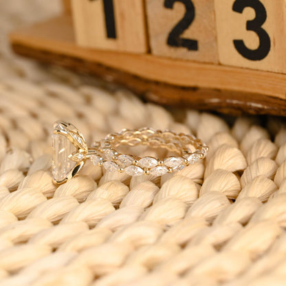 2.5 CT Emerald Cut Pave Styled Lab Grown Diamond Bridal Ring Set