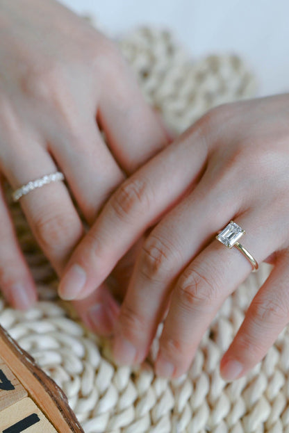 2.5 CT Emerald Cut Solitaire Styled Lab Grown Diamond Bridal Ring Set