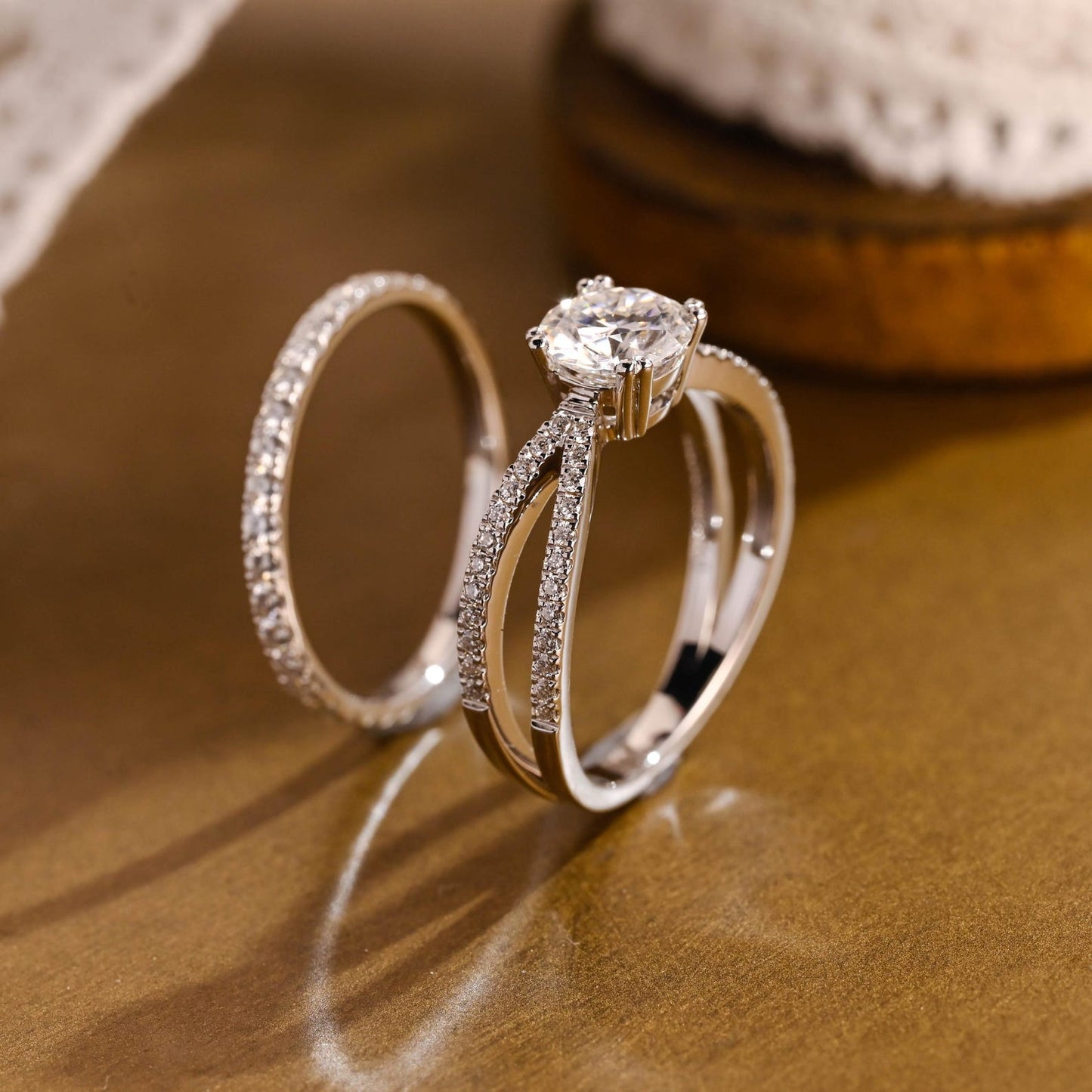 1 CT Round Cut Twisted Pave Styled Lab Grown Diamond Bridal Ring Set