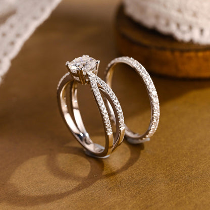 1 CT Round Cut Twisted Pave Styled Lab Grown Diamond Bridal Ring Set