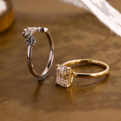 2.5 CT Emerald Cut Solitaire Styled Lab Grown Diamond Bridal Ring Set