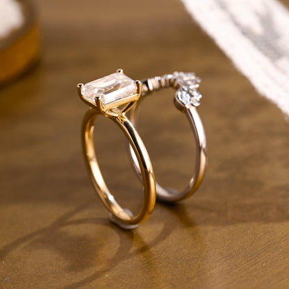2.5 CT Emerald Cut Solitaire Styled Lab Grown Diamond Bridal Ring Set