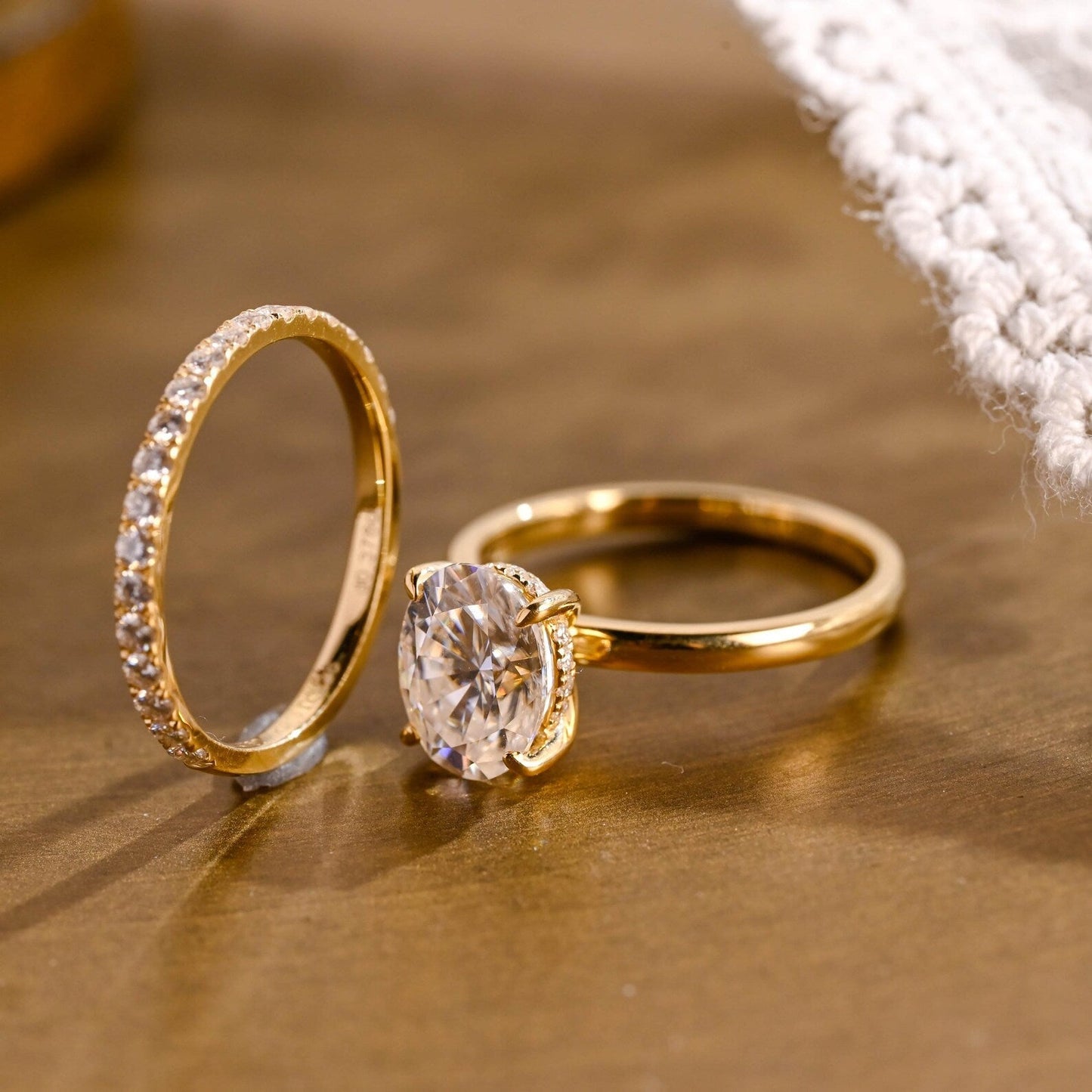 2 CT Oval Cut Hidden Halo Styled Lab Grown Diamond Bridal Ring Set