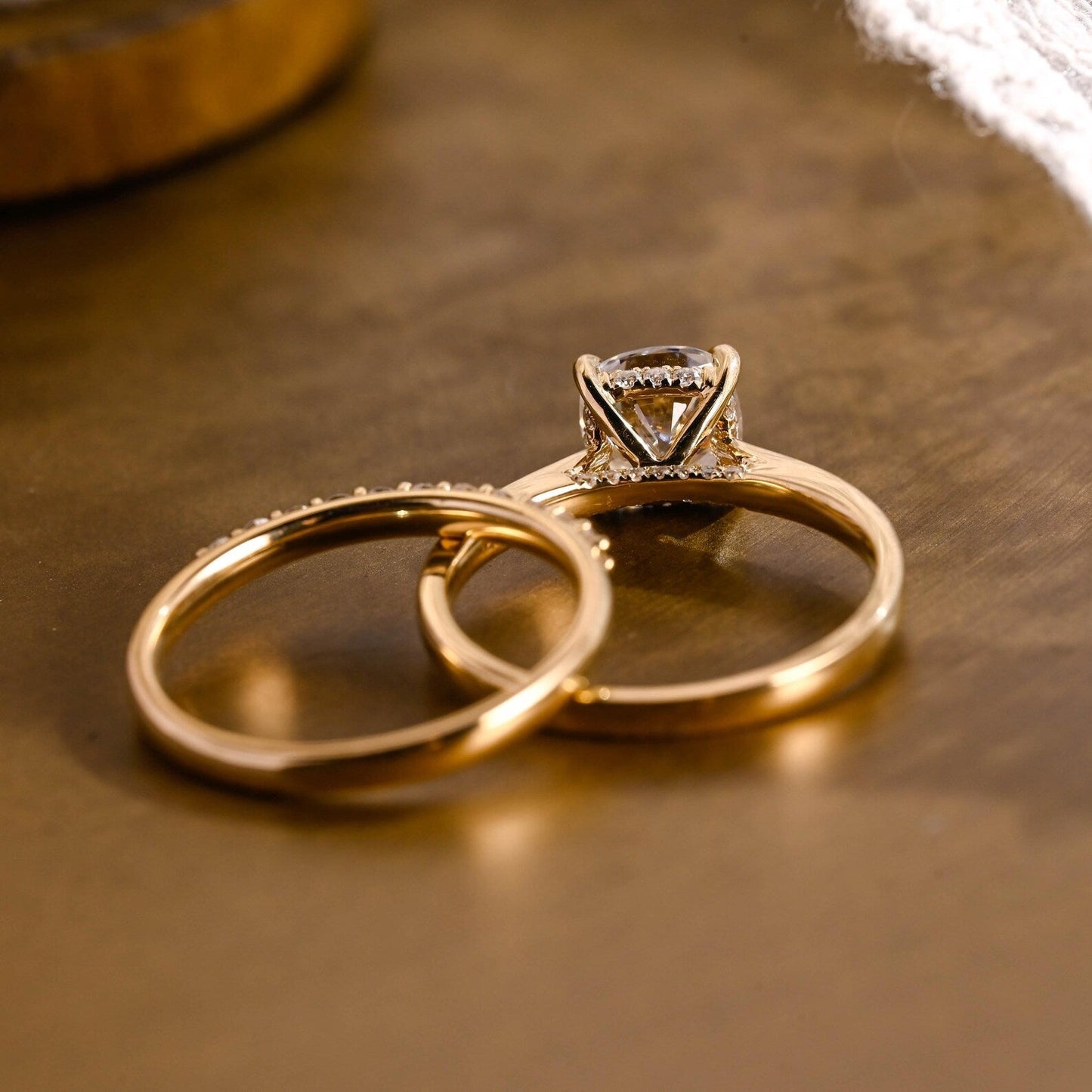 2 CT Cushion Cut Hidden Halo & Cathedral Styled Lab Grown Diamond Bridal Ring Set