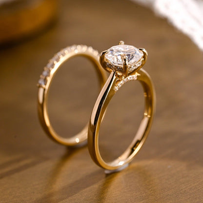 2 CT Cushion Cut Hidden Halo & Cathedral Styled Lab Grown Diamond Bridal Ring Set