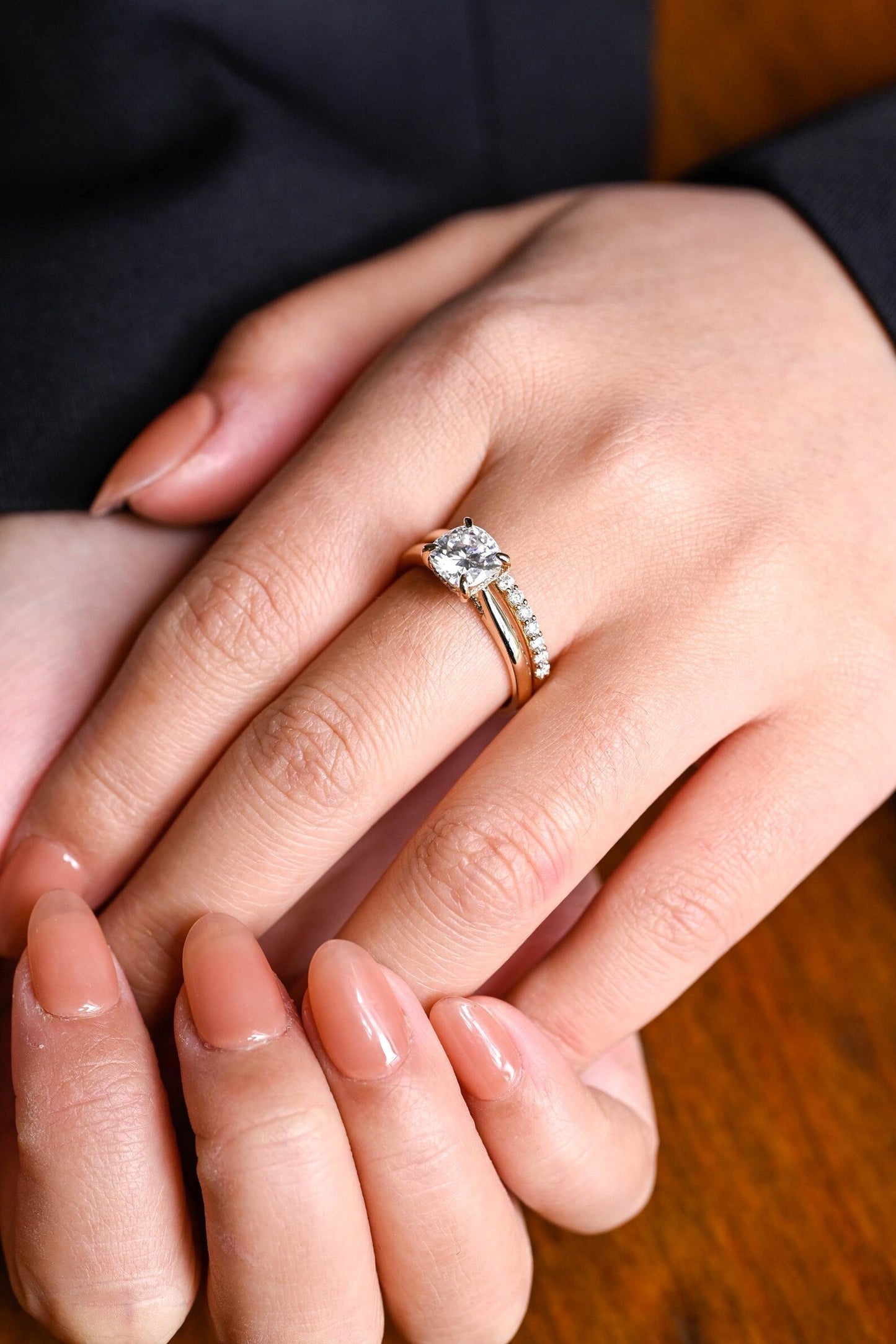 2 CT Cushion Cut Hidden Halo & Cathedral Styled Lab Grown Diamond Bridal Ring Set