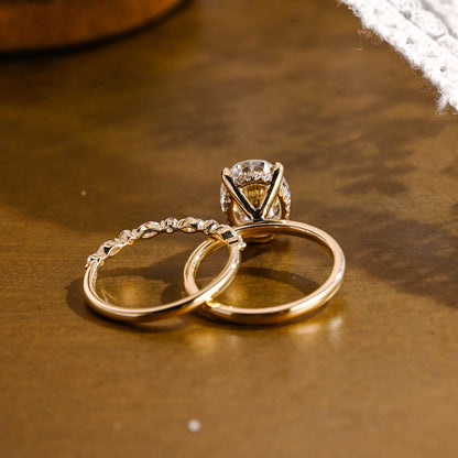 3 CT Oval Cut Hidden Halo Styled Lab Grown Diamond Bridal Ring Set