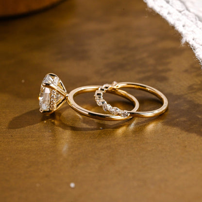 3 CT Oval Cut Hidden Halo Styled Lab Grown Diamond Bridal Ring Set