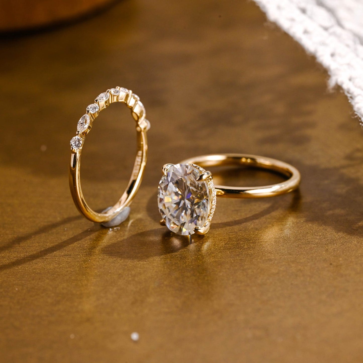 3 CT Oval Cut Hidden Halo Styled Lab Grown Diamond Bridal Ring Set