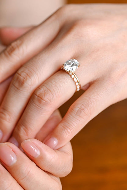 3 CT Oval Cut Hidden Halo Styled Lab Grown Diamond Bridal Ring Set