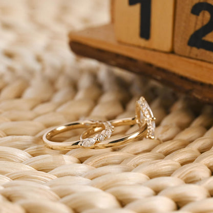 1 CT Marquise Cut Hidden Halo Styled Lab Grown Diamond Bridal Ring Set
