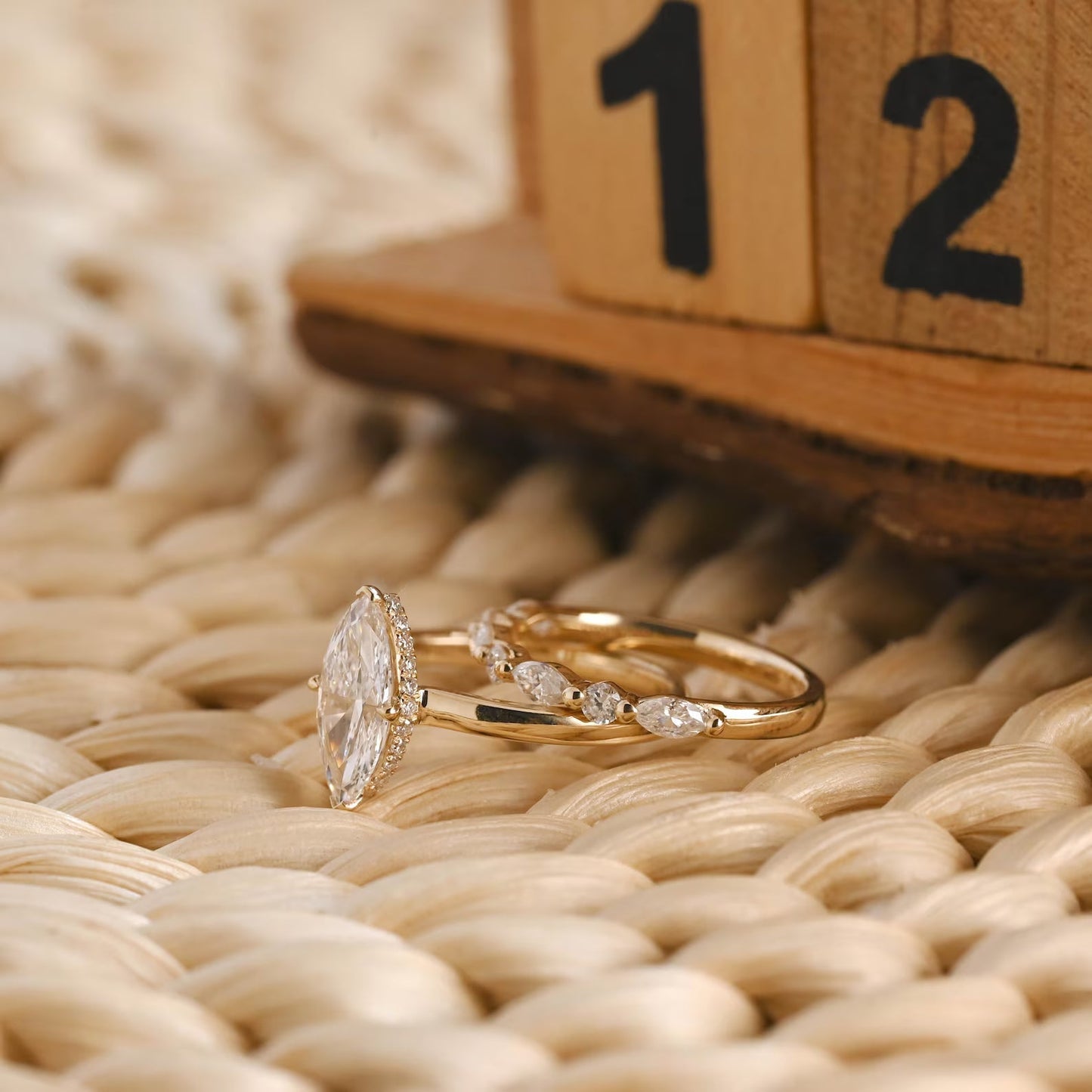 1 CT Marquise Cut Hidden Halo Styled Lab Grown Diamond Bridal Ring Set