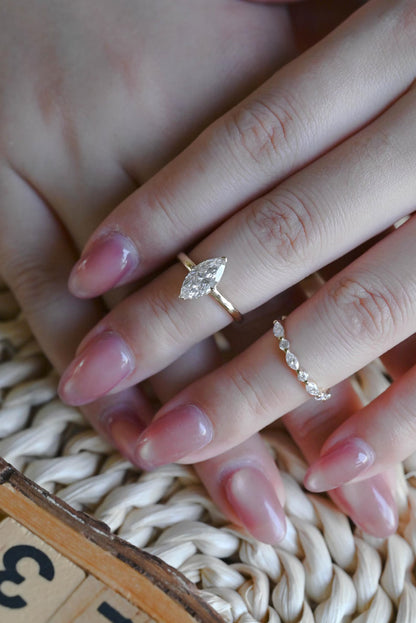 1 CT Marquise Cut Hidden Halo Styled Lab Grown Diamond Bridal Ring Set