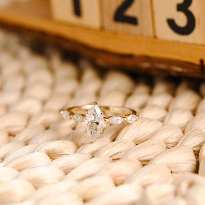 Marquise Cut Cluster Styled Lab Grown Diamond Engagement Ring