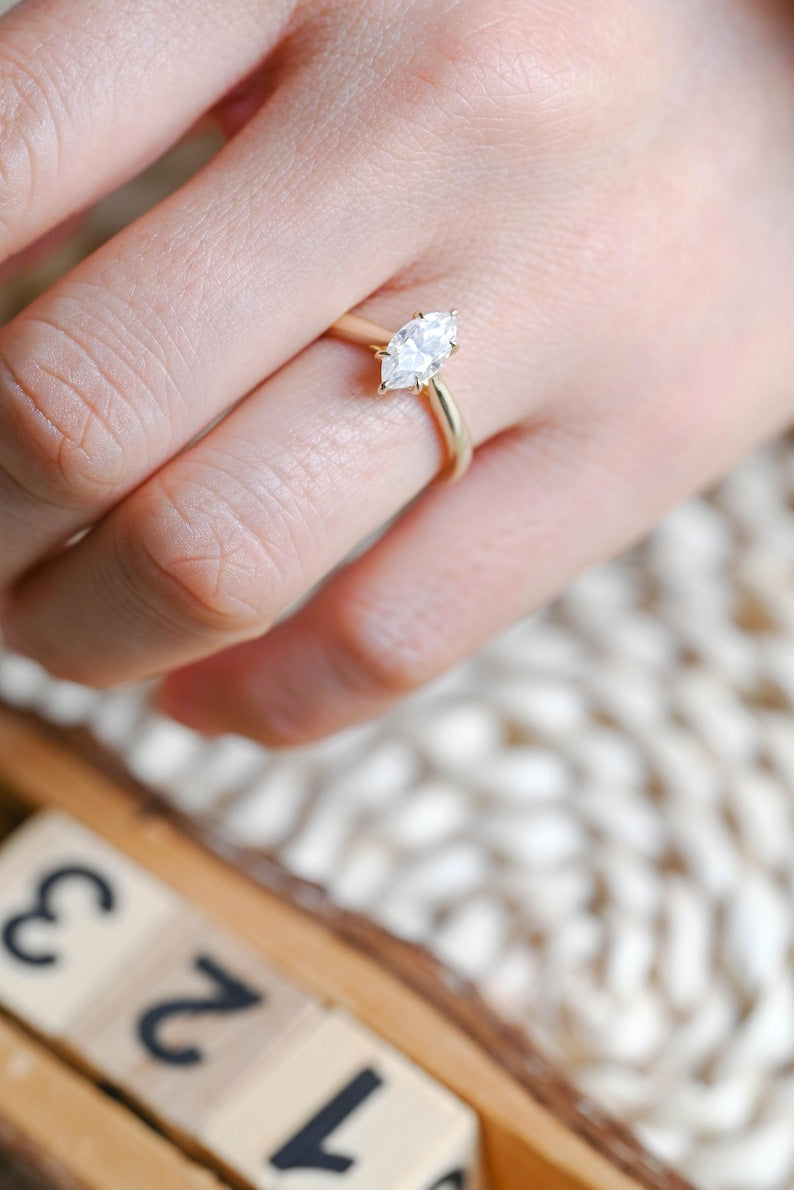 Marquise Cut Cluster Styled Lab Grown Diamond Engagement Ring