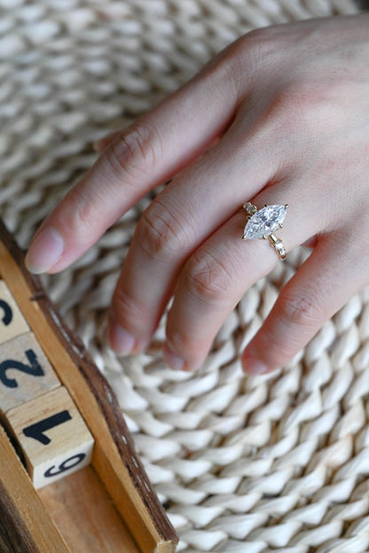 Marquise Cut Cluster Styled Lab Grown Diamond Engagement Ring