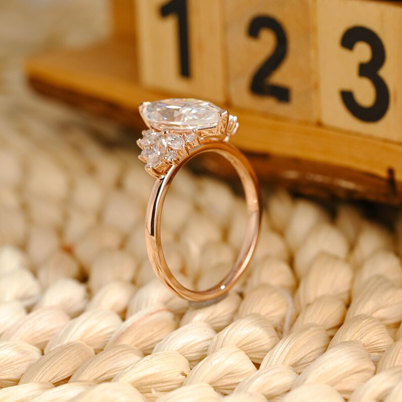 Marquise Cut Cluster Styled Lab Grown Diamond Engagement Ring